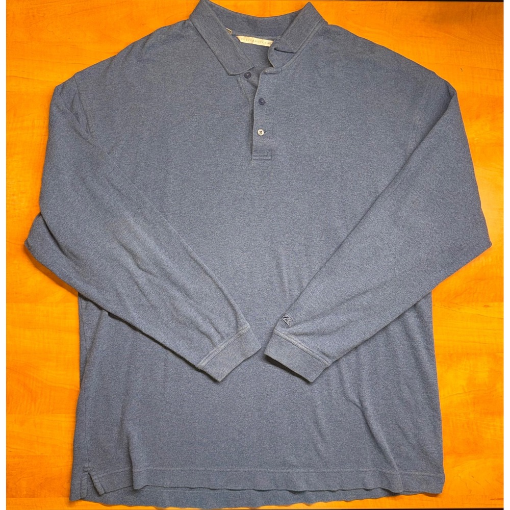 Cutter & Buck Mens XXL Blue Long Sleeve Polo Shirt 100% Combed Cotton Heathered